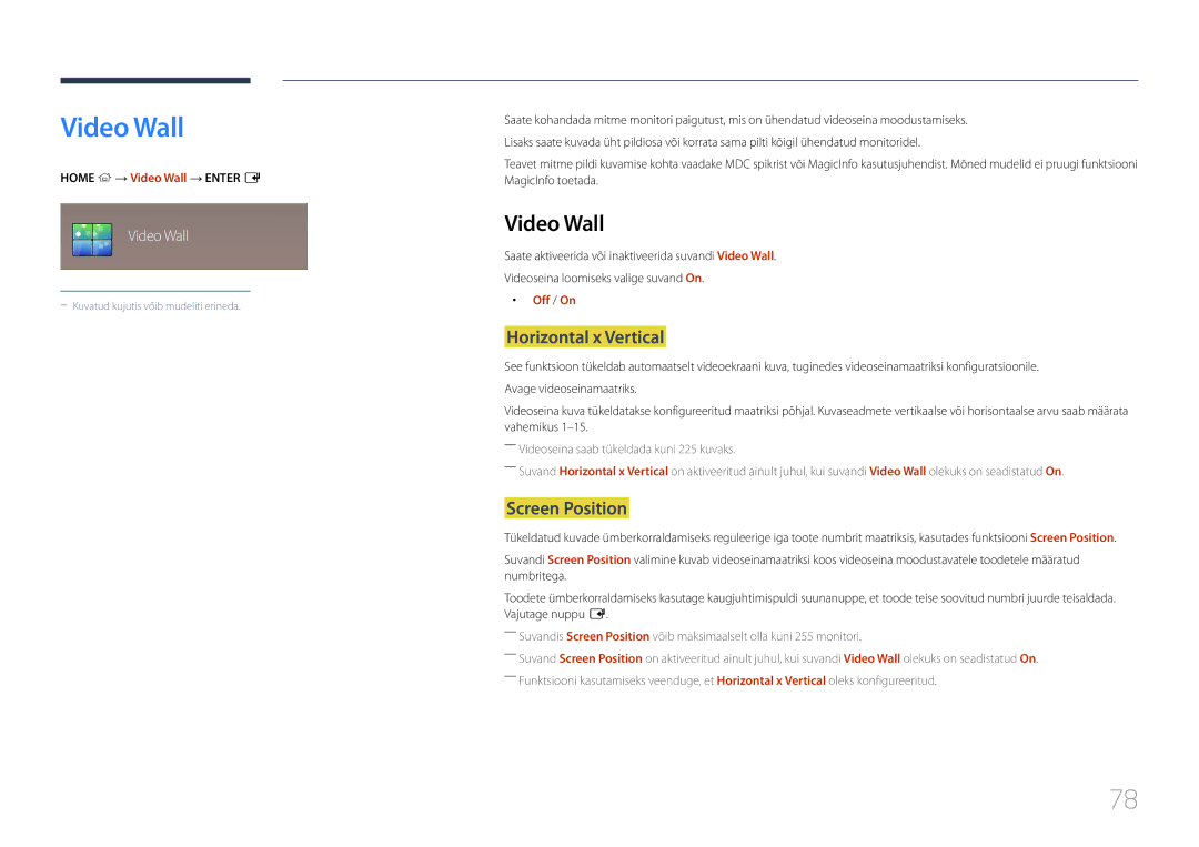 Samsung LH22DBDPTGC/EN manual Video Wall, Horizontal x Vertical, Screen Position 