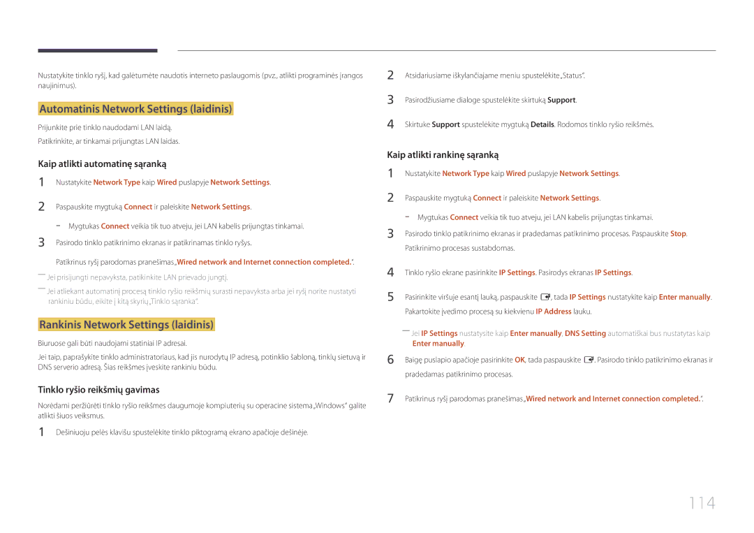 Samsung LH22DBDPTGC/EN 114, Automatinis Network Settings laidinis, Rankinis Network Settings laidinis, Enter manually 