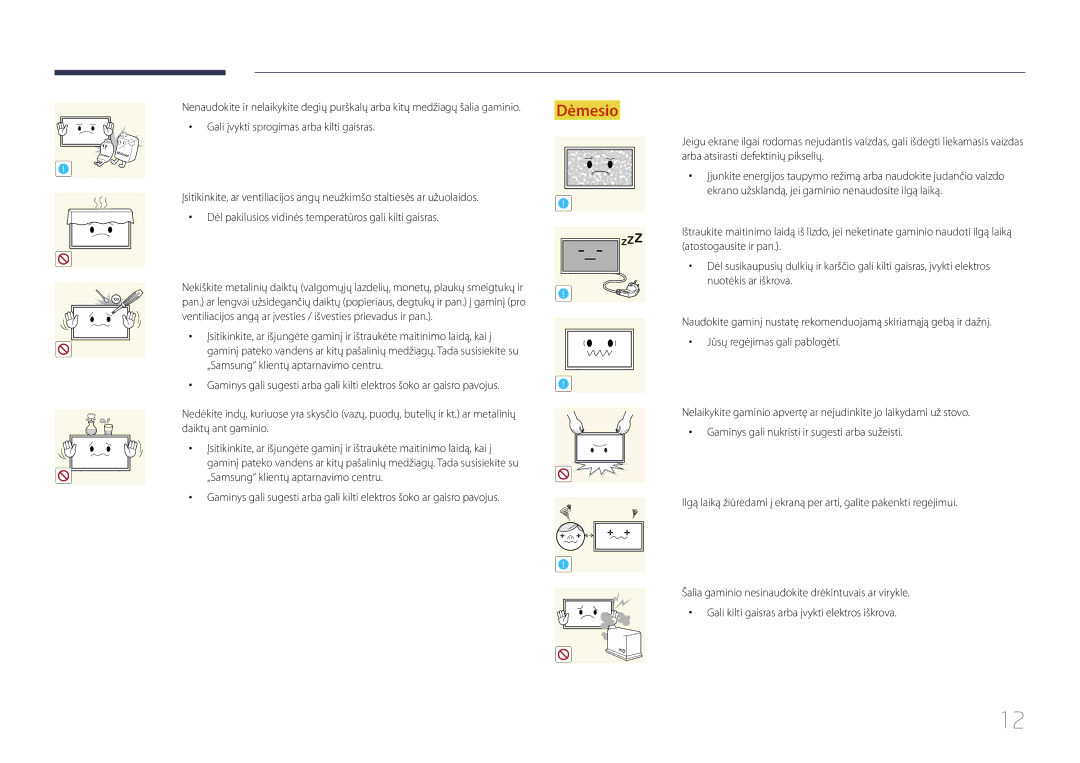 Samsung LH22DBDPTGC/EN manual Ventiliacijos angą ar įvesties / išvesties prievadus ir pan 