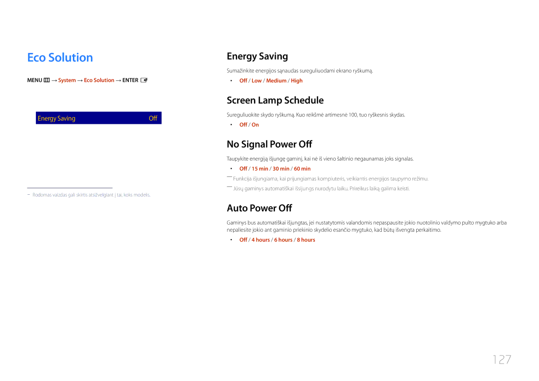 Samsung LH22DBDPTGC/EN manual Eco Solution, 127 