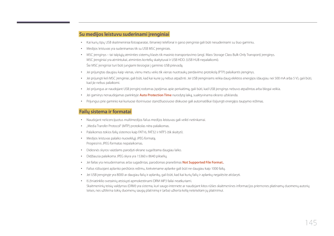 Samsung LH22DBDPTGC/EN manual 145, Su medijos leistuvu suderinami įrenginiai, Failų sistema ir formatai 