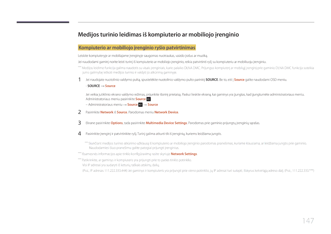 Samsung LH22DBDPTGC/EN manual 147, Kompiuterio ar mobiliojo įrenginio ryšio patvirtinimas 