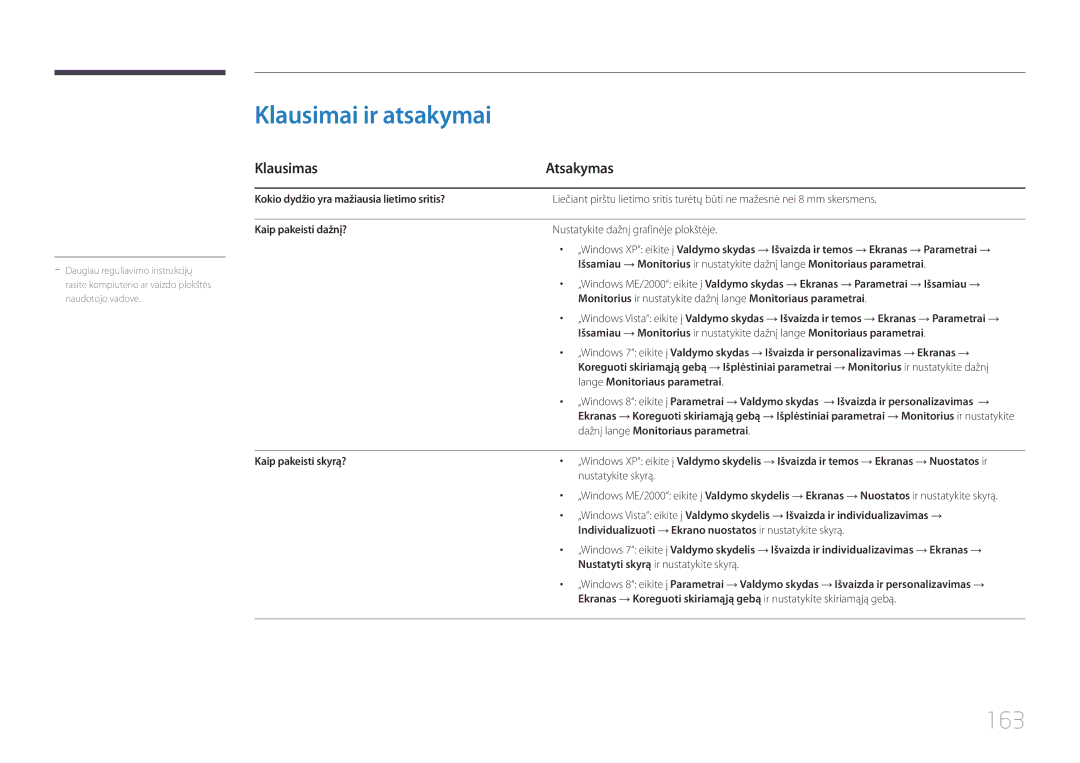 Samsung LH22DBDPTGC/EN manual Klausimai ir atsakymai, 163, Klausimas Atsakymas 