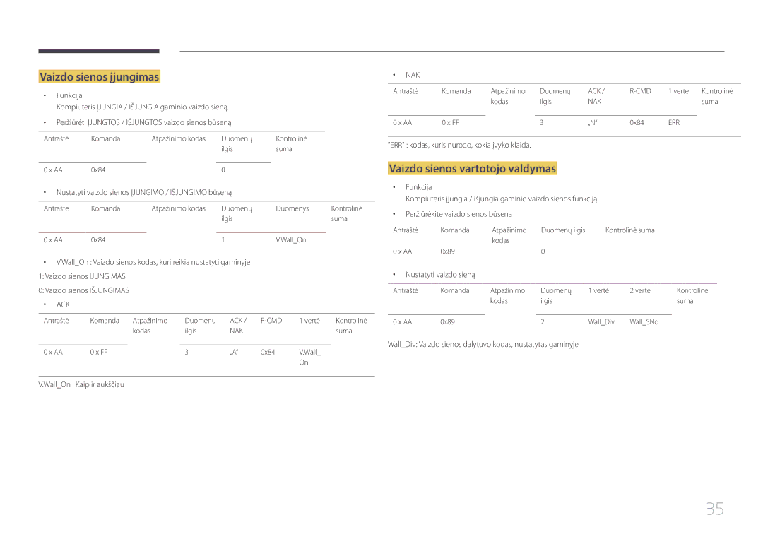 Samsung LH22DBDPTGC/EN manual Vaizdo sienos įjungimas, Vaizdo sienos vartotojo valdymas 