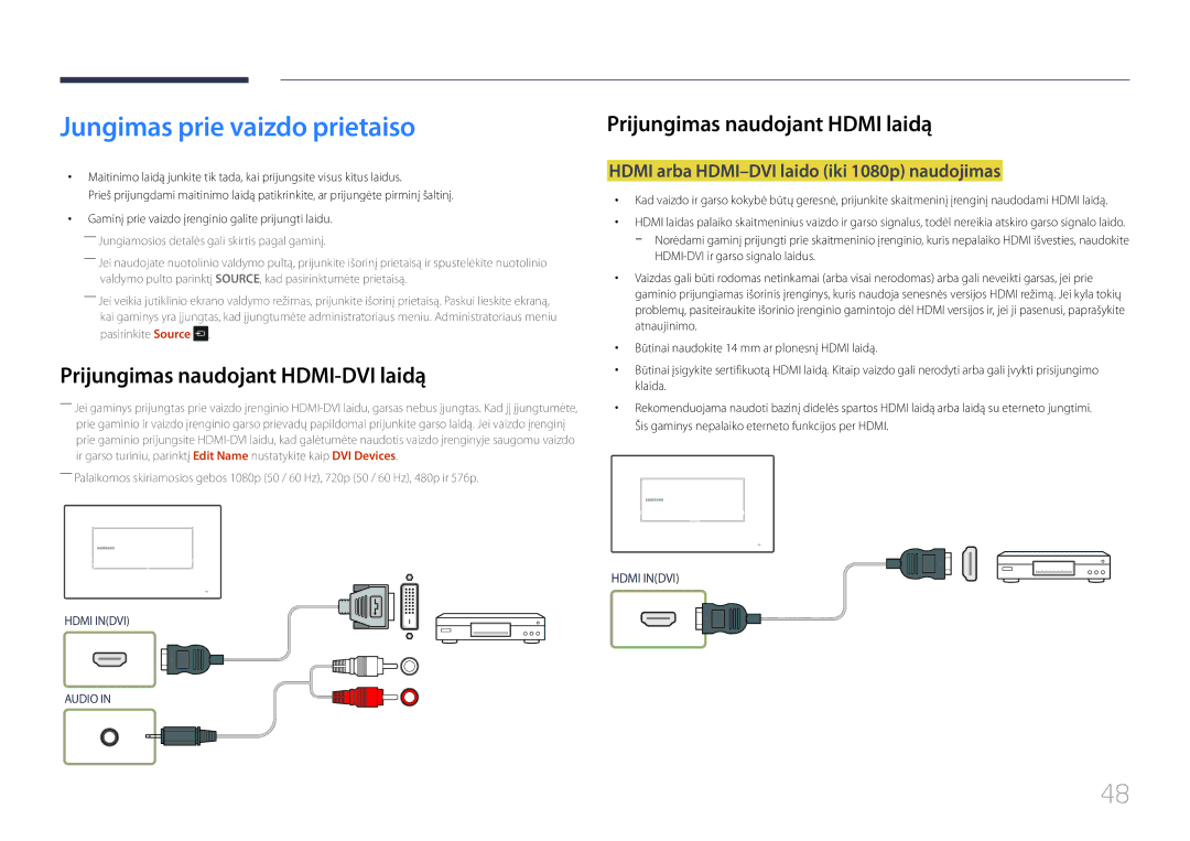 Samsung LH22DBDPTGC/EN manual Jungimas prie vaizdo prietaiso, Prijungimas naudojant Hdmi laidą 