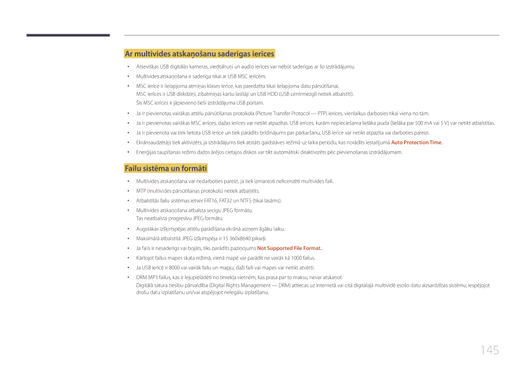 Samsung LH22DBDPTGC/EN manual 145, Ar multivides atskaņošanu saderīgas ierīces, Failu sistēma un formāti 