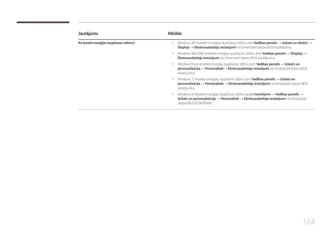 Samsung LH22DBDPTGC/EN manual 164, Kā iestatīt enerģijas taupīšanas režīmu?, Iestatījumus, Datora Bios Iestatīšanu 