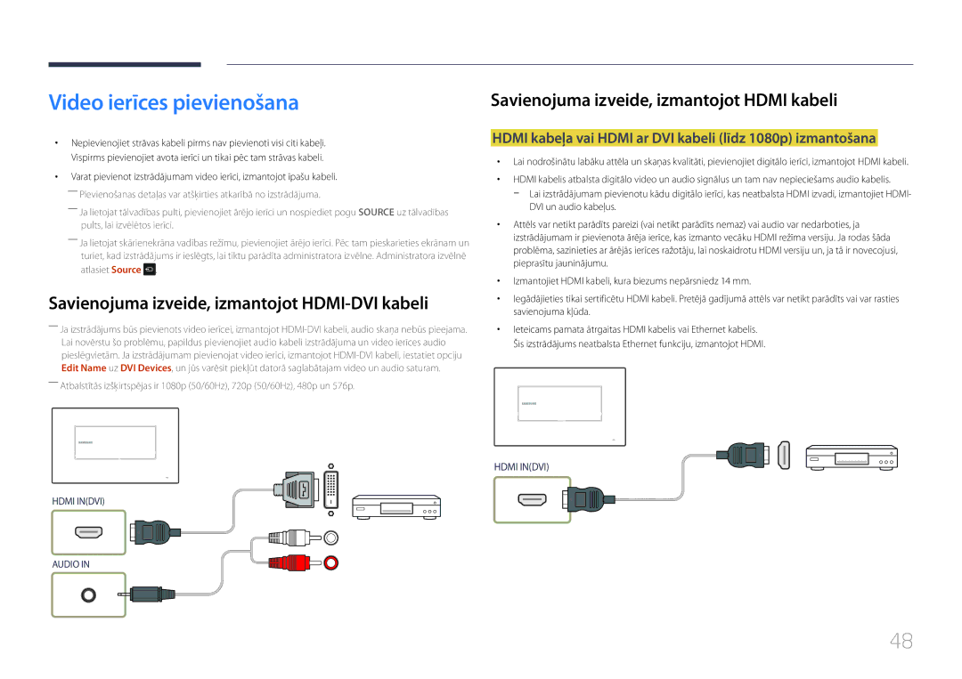 Samsung LH22DBDPTGC/EN manual Video ierīces pievienošana, Savienojuma izveide, izmantojot Hdmi kabeli 