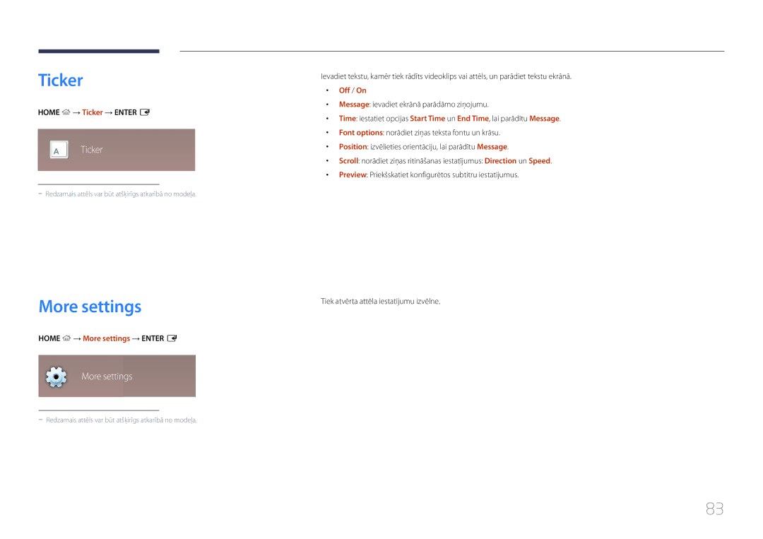 Samsung LH22DBDPTGC/EN manual Ticker, Home → More settings → Enter E 