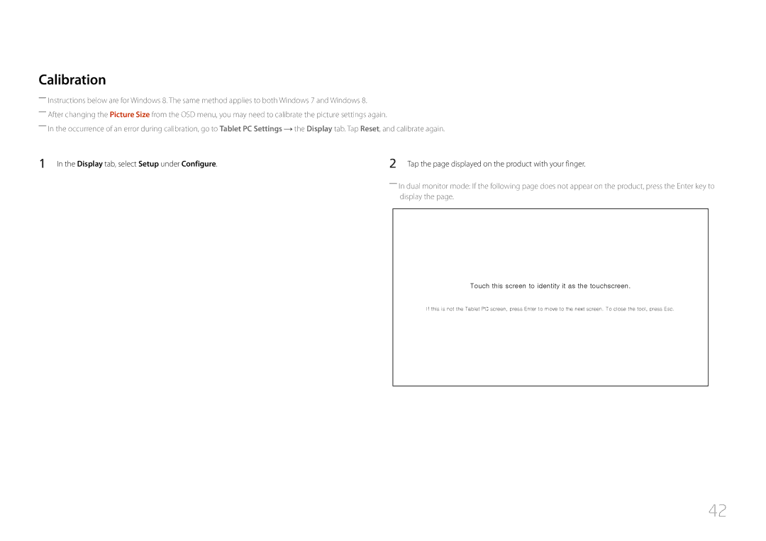 Samsung LH22DBDPTGC/NG, LH22DBDPTGC/XY manual Calibration, Touch this screen to identity it as the touchscreen 