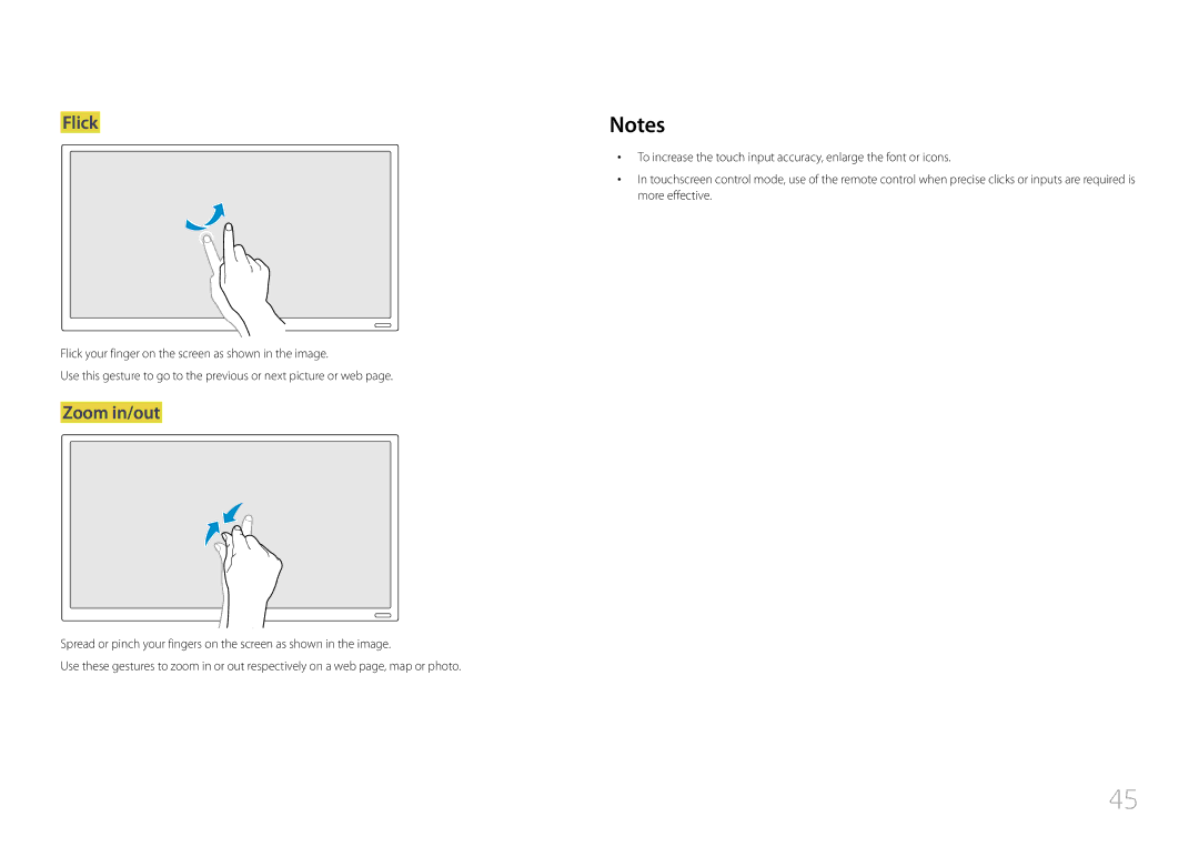 Samsung LH22DBDPTGC/XY, LH22DBDPTGC/NG manual Flick, Zoom in/out 