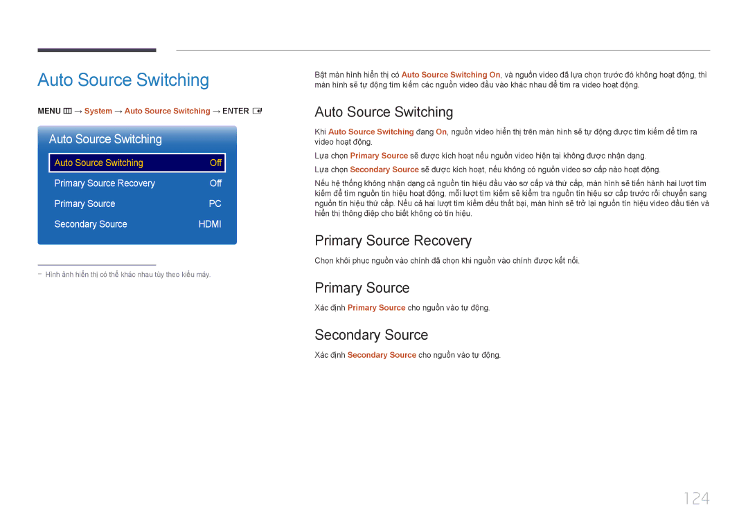 Samsung LH22DBDPTGC/XY manual Auto Source Switching, 124 