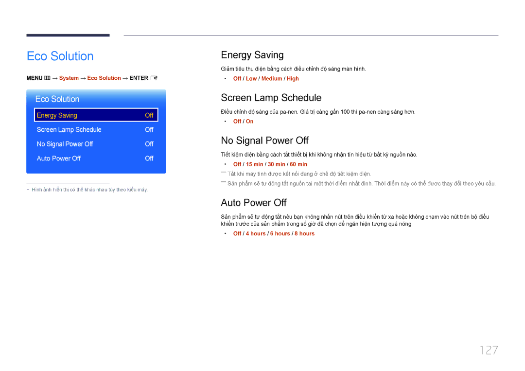 Samsung LH22DBDPTGC/XY manual Eco Solution, 127 