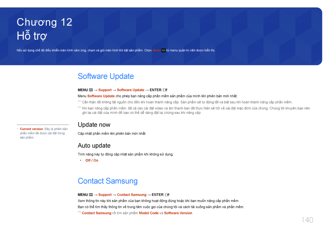 Samsung LH22DBDPTGC/XY manual Hô trợ, Software Update, Contact Samsung, 140 