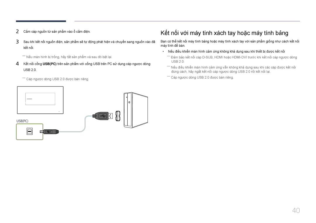 Samsung LH22DBDPTGC/XY manual Kế́t nố́i với má́y tí́nh xá́ch tay hoặ̣c má́y tí́nh bả̉ng 