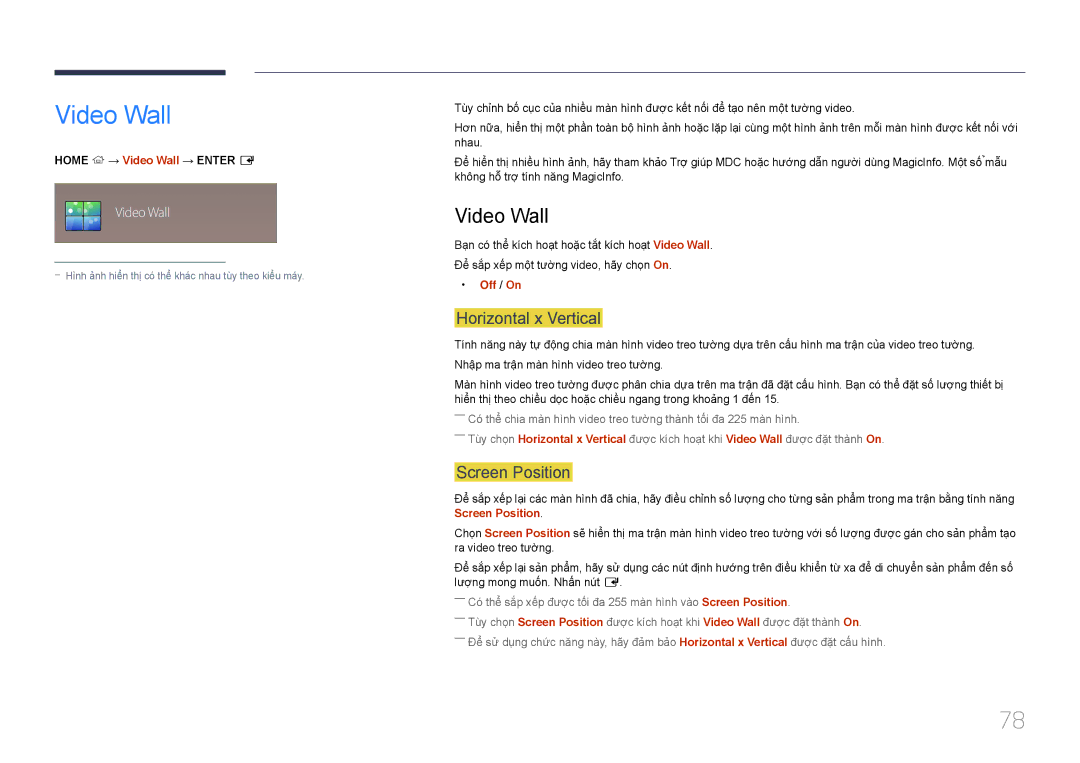 Samsung LH22DBDPTGC/XY manual Video Wall, Horizontal x Vertical, Screen Position 
