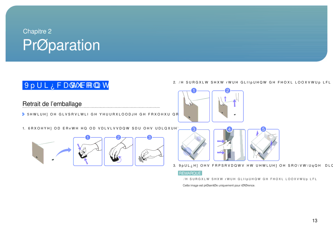 Samsung LH22NLBVLVC/EN manual Préparation, Vérification du contenu, Retrait de lemballage 