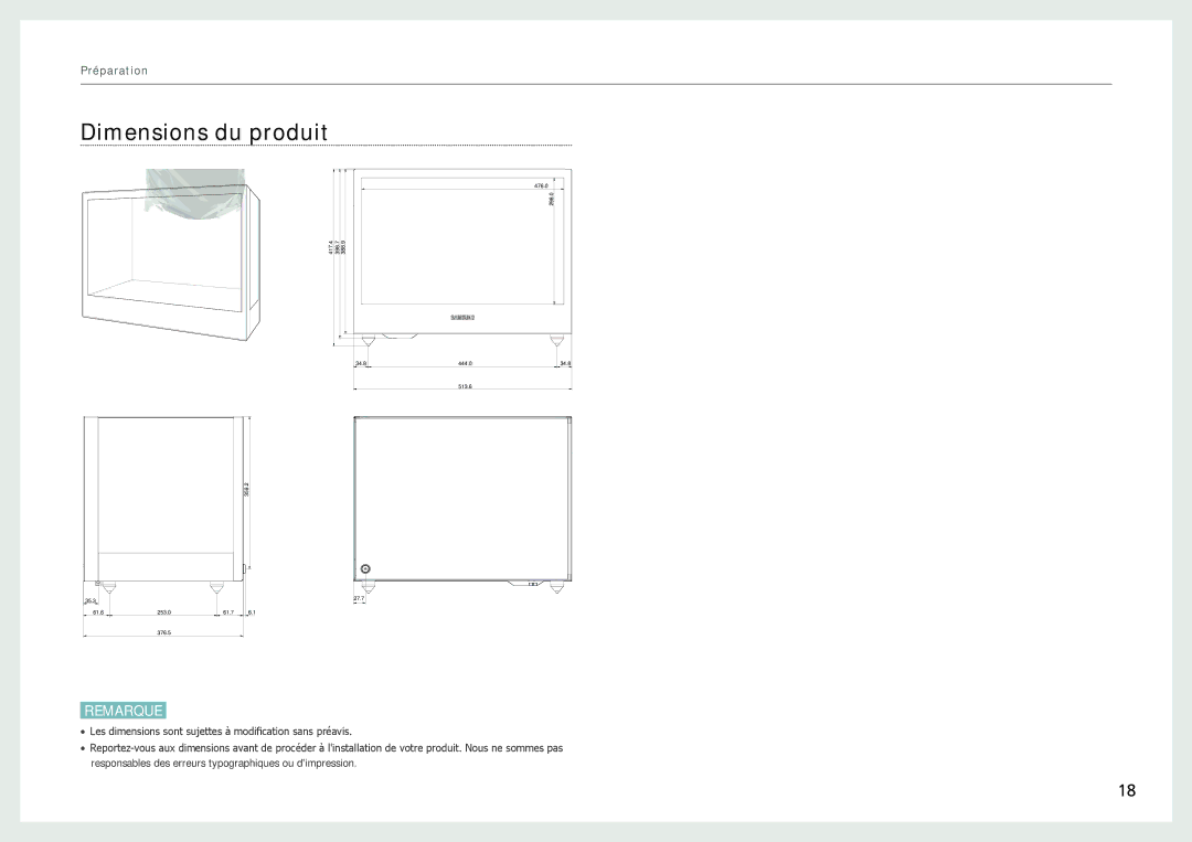 Samsung LH22NLBVLVC/EN manual Dimensions du produit 