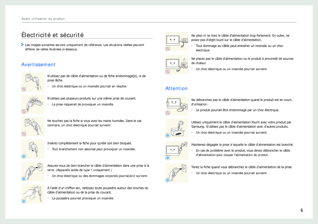 Samsung LH22NLBVLVC/EN manual Électricité et sécurité 