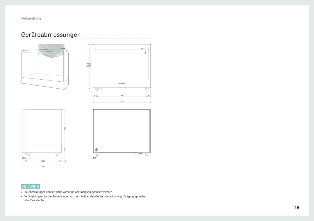 Samsung LH22NLBVLVC/EN manual Geräteabmessungen 