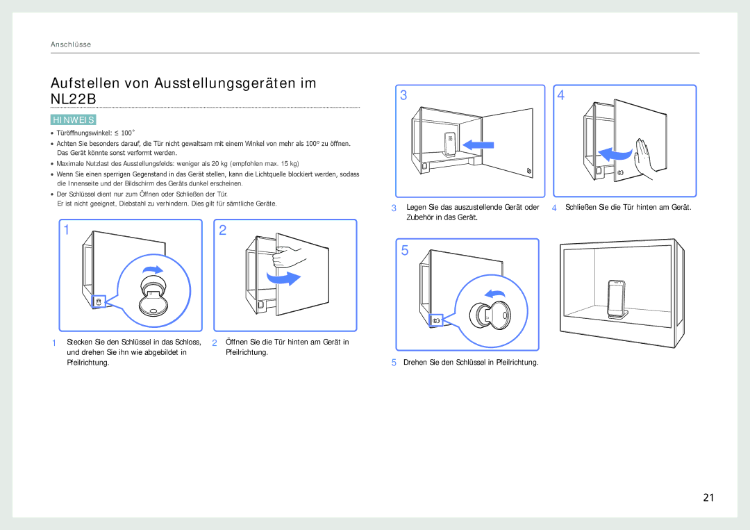 Samsung LH22NLBVLVC/EN manual Aufstellen von Ausstellungsgeräten im NL22B 