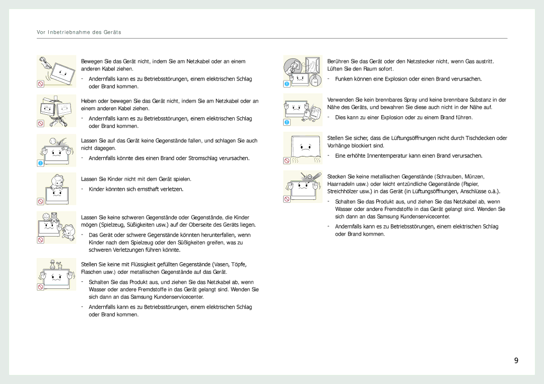 Samsung LH22NLBVLVC/EN manual Stecken Sie keine metallischen Gegenstände Schrauben, Münzen 