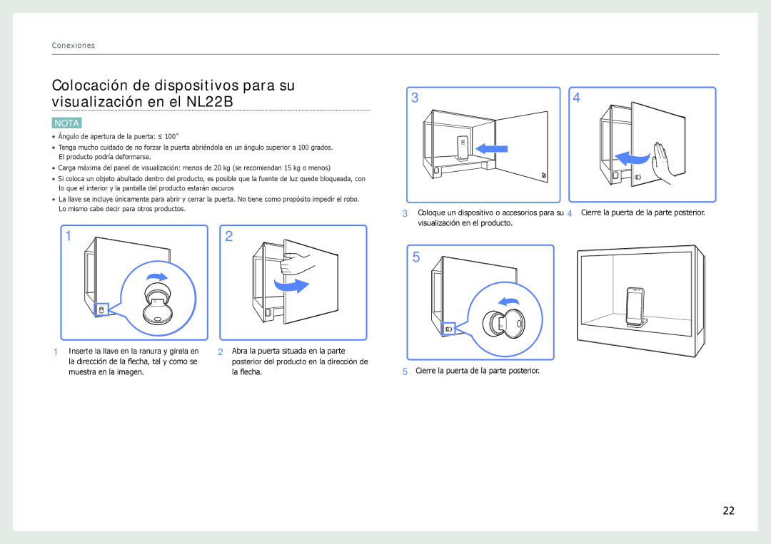 Samsung LH22NLBVLVC/EN manual Colocación de dispositivos para su visualización en el NL22B 