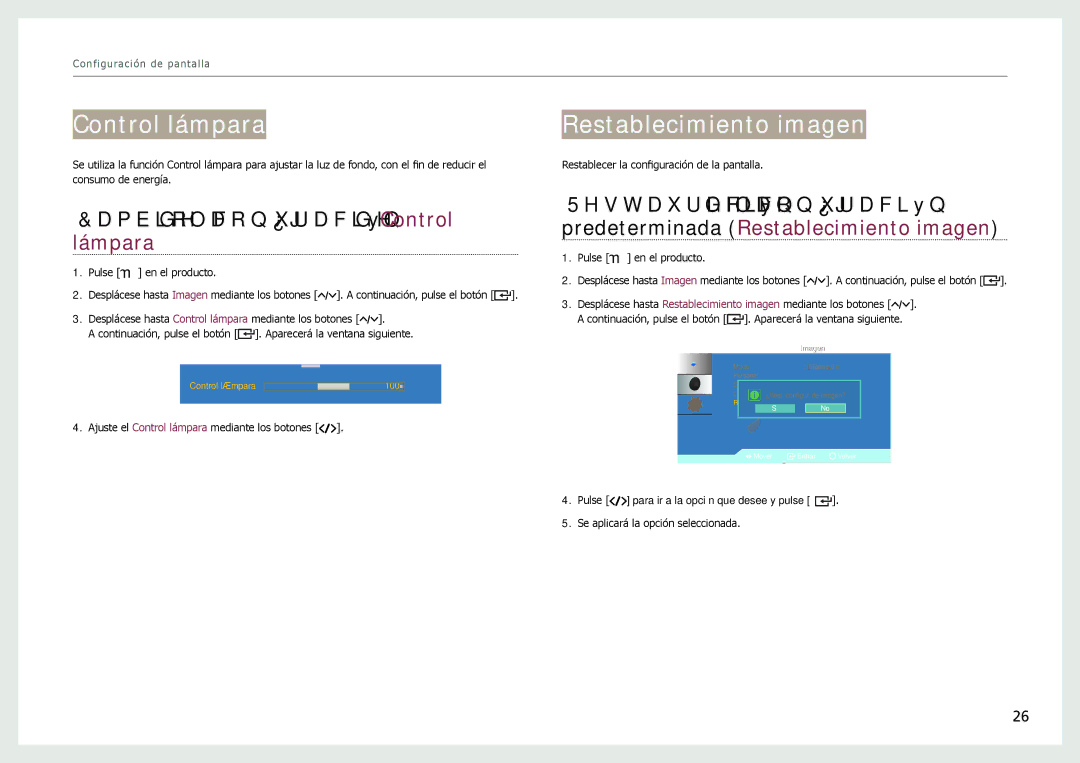 Samsung LH22NLBVLVC/EN manual Restablecimiento imagen, Cambio de la configuración de Control lámpara 