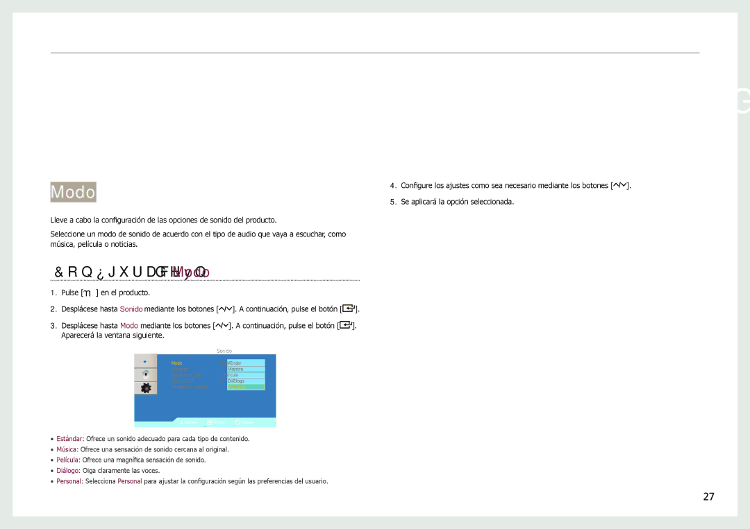 Samsung LH22NLBVLVC/EN manual Configuración de las opciones de sonido, Configuración de Modo 