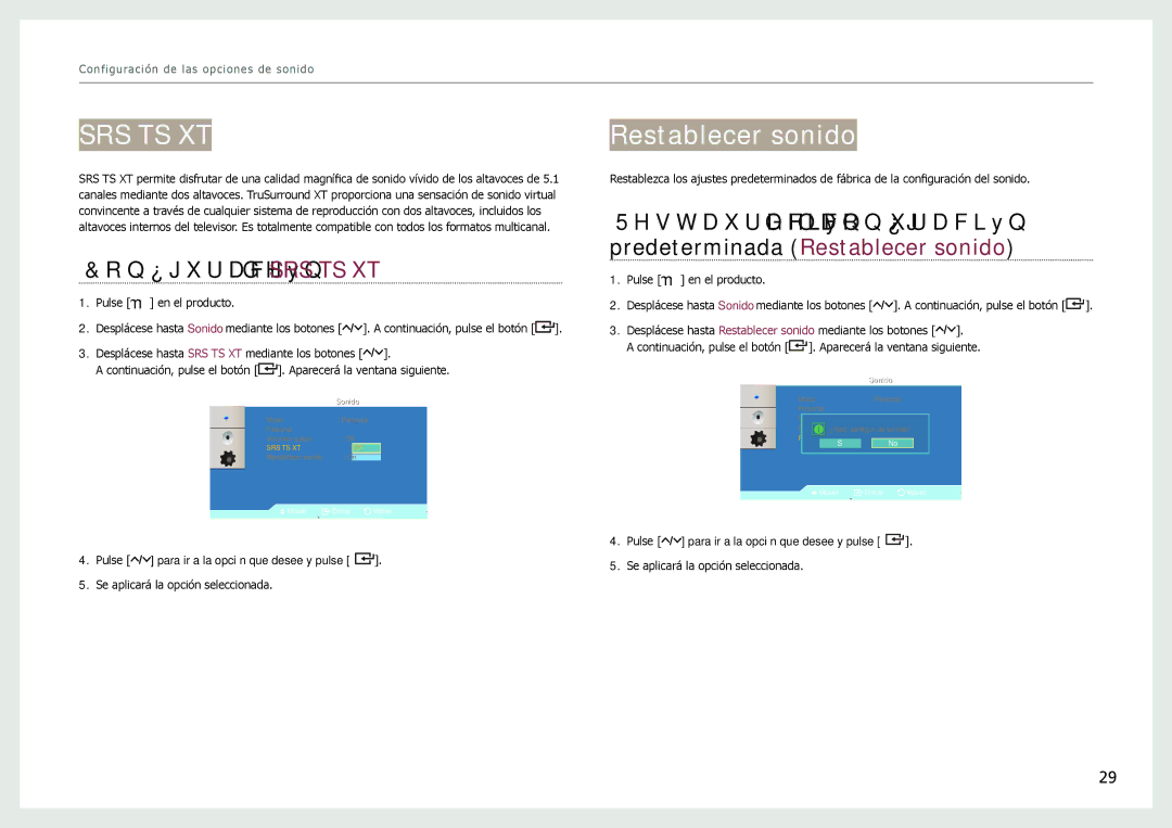 Samsung LH22NLBVLVC/EN manual Restablecer sonido, Configuración de SRS TS XT 