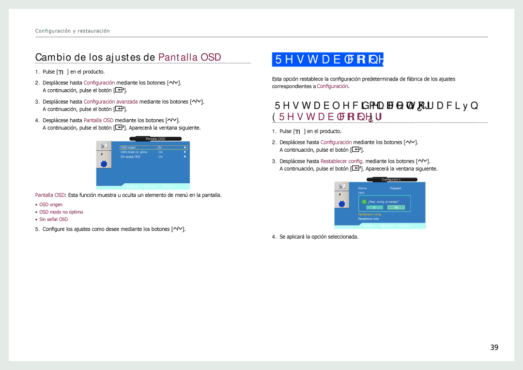 Samsung LH22NLBVLVC/EN manual Restablecer config, Cambio de los ajustes de Pantalla OSD 