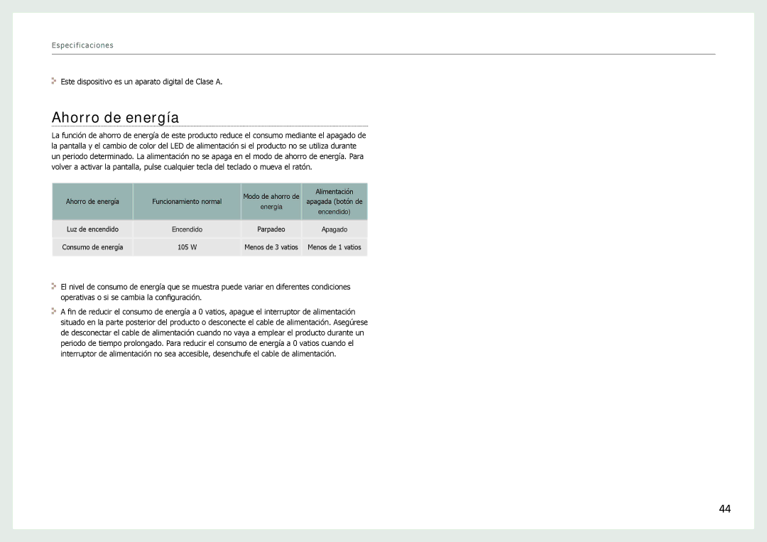 Samsung LH22NLBVLVC/EN manual Ahorro de energía 