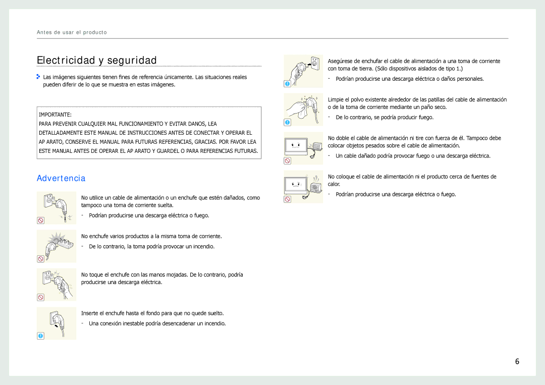 Samsung LH22NLBVLVC/EN manual Electricidad y seguridad, Advertencia 