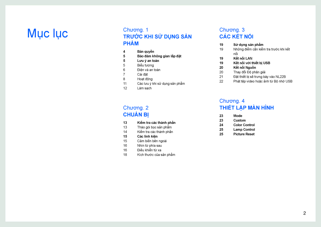 Samsung LH22NLBVLVC/EN manual Mục lục 