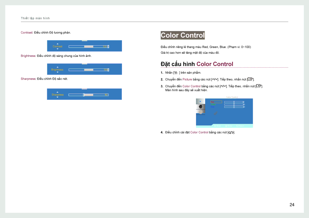 Samsung LH22NLBVLVC/EN manual Đăt câu hinh Color Control 