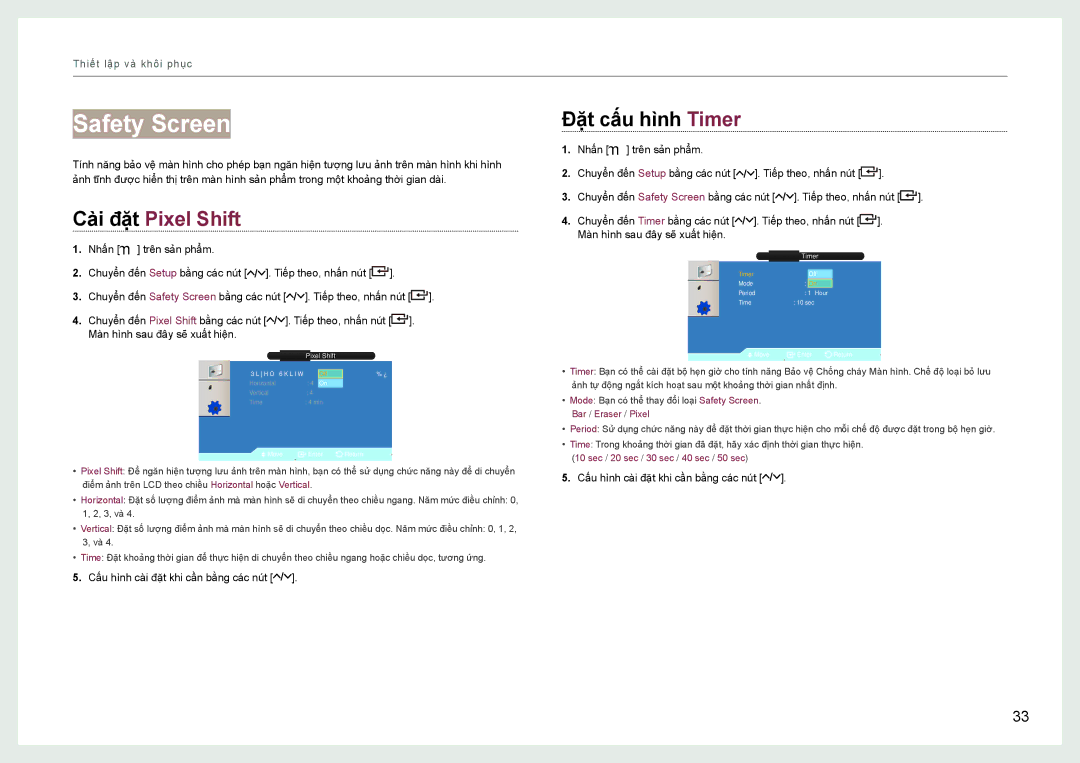 Samsung LH22NLBVLVC/EN manual Safety Screen, Đăt câu hinh Timer 
