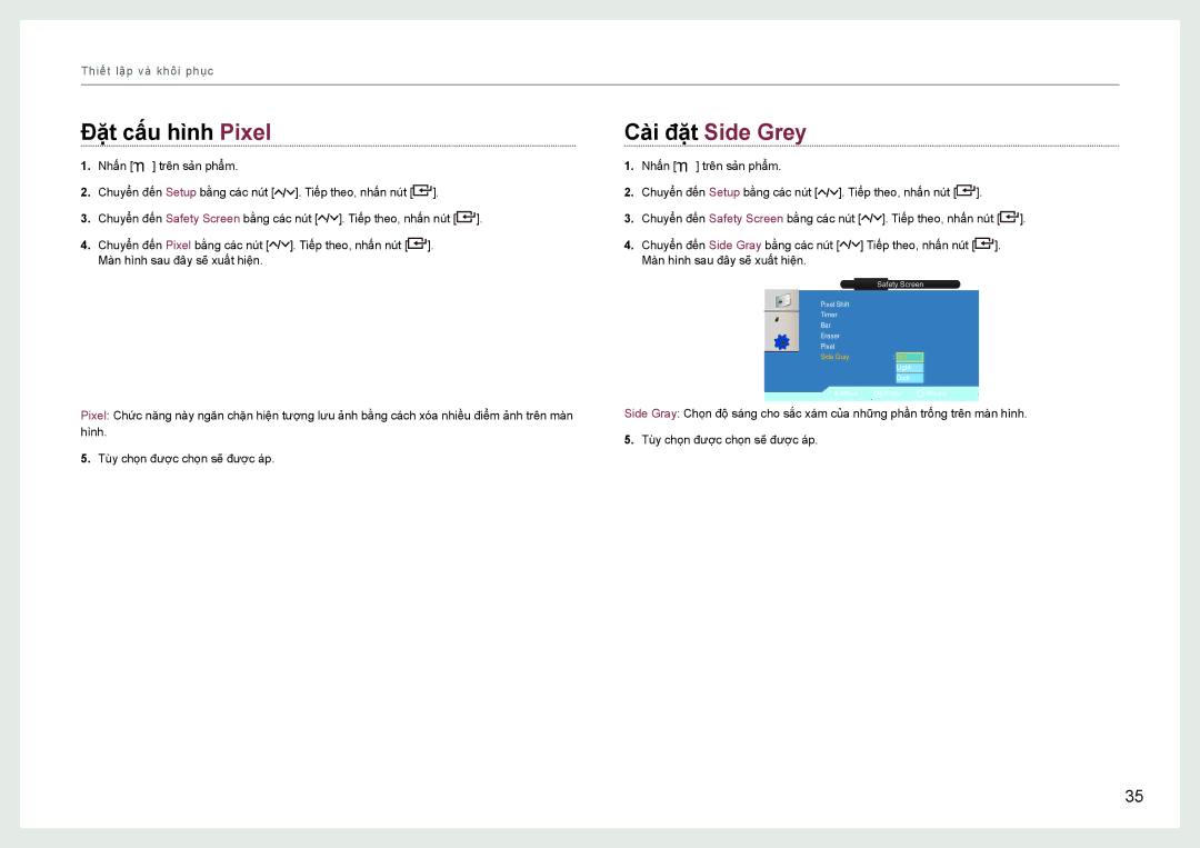 Samsung LH22NLBVLVC/EN manual Đăt câu hinh Pixel, Cà̀i đặt Side Grey 