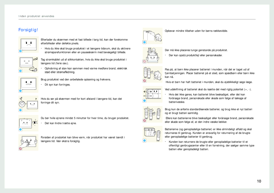 Samsung LH22NLBVLVC/EN manual Forsigtig 