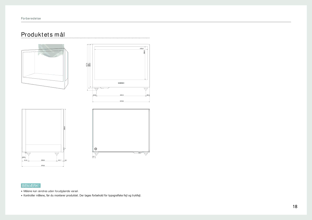 Samsung LH22NLBVLVC/EN manual Produktets mål 