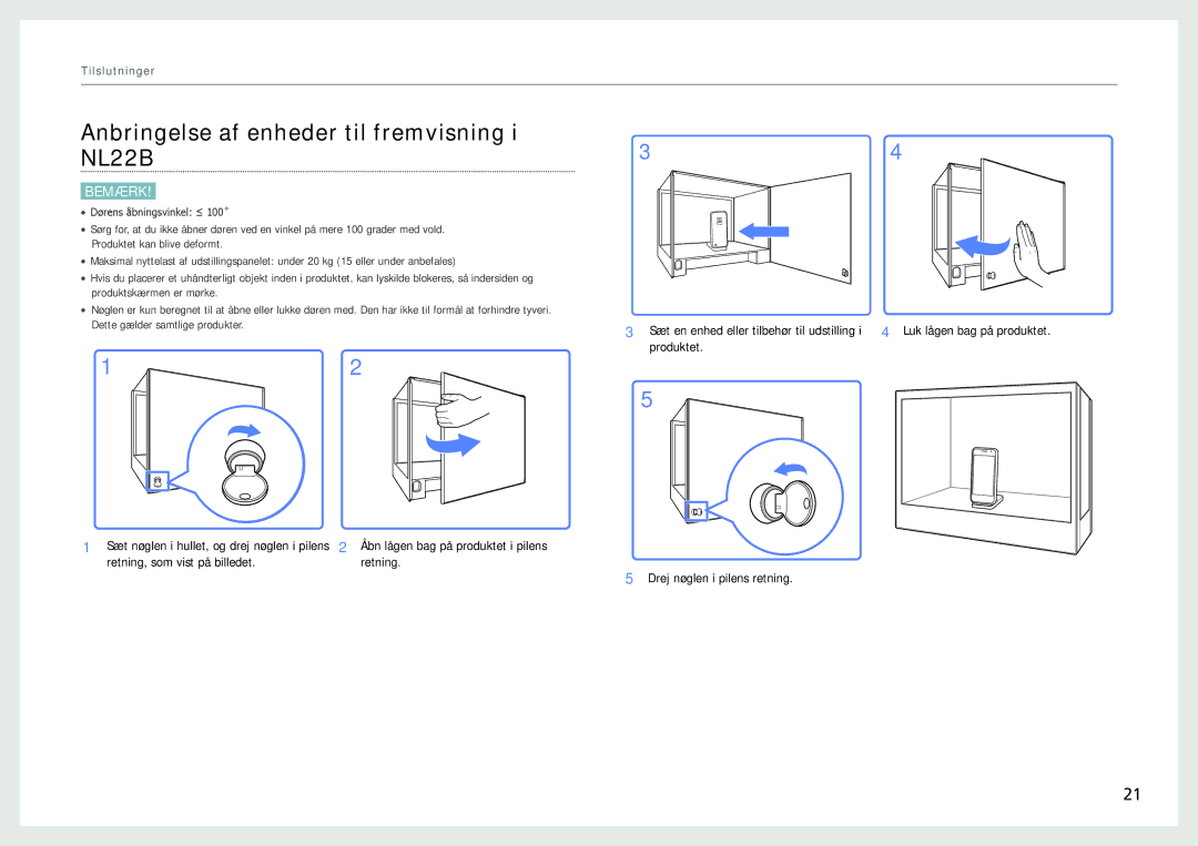 Samsung LH22NLBVLVC/EN manual Anbringelse af enheder til fremvisning i NL22B 