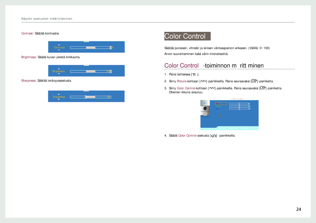Samsung LH22NLBVLVC/EN manual Color Control-toiminnon määrittäminen 