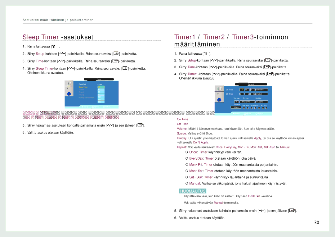 Samsung LH22NLBVLVC/EN manual Sleep Timer -asetukset, Määrittäminen 