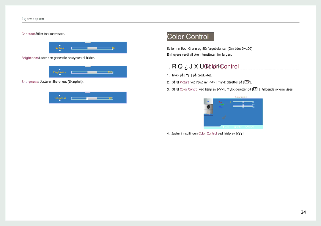 Samsung LH22NLBVLVC/EN manual Color Control, Skjermoppsett 