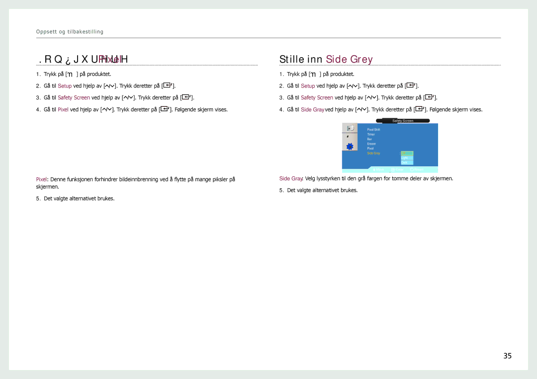 Samsung LH22NLBVLVC/EN manual Konfigurere Pixel, Stille inn Side Grey 