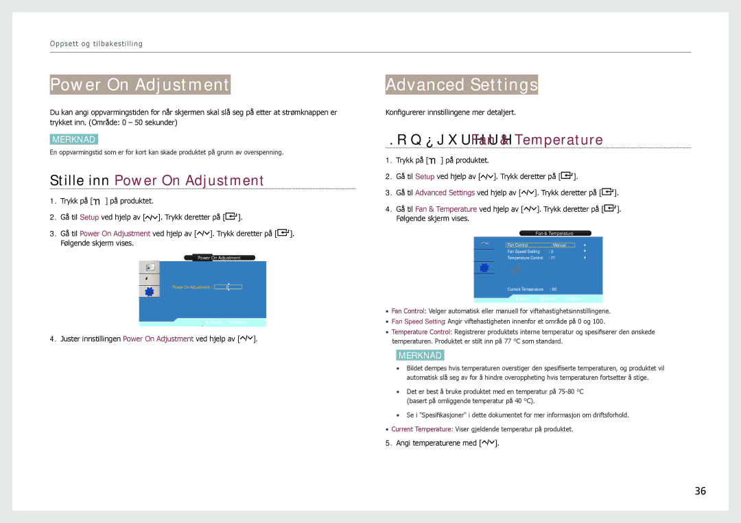 Samsung LH22NLBVLVC/EN manual Power On Adjustment, Advanced Settings 