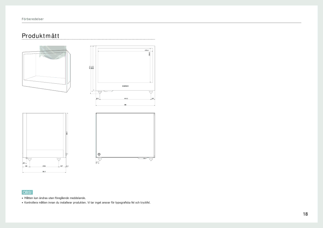 Samsung LH22NLBVLVC/EN manual Produktmått 