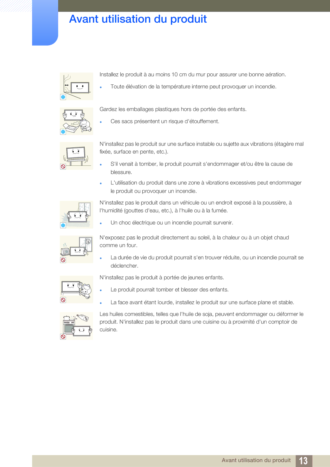 Samsung LH22UDBPLBB/EN manual Avant utilisation du produit 