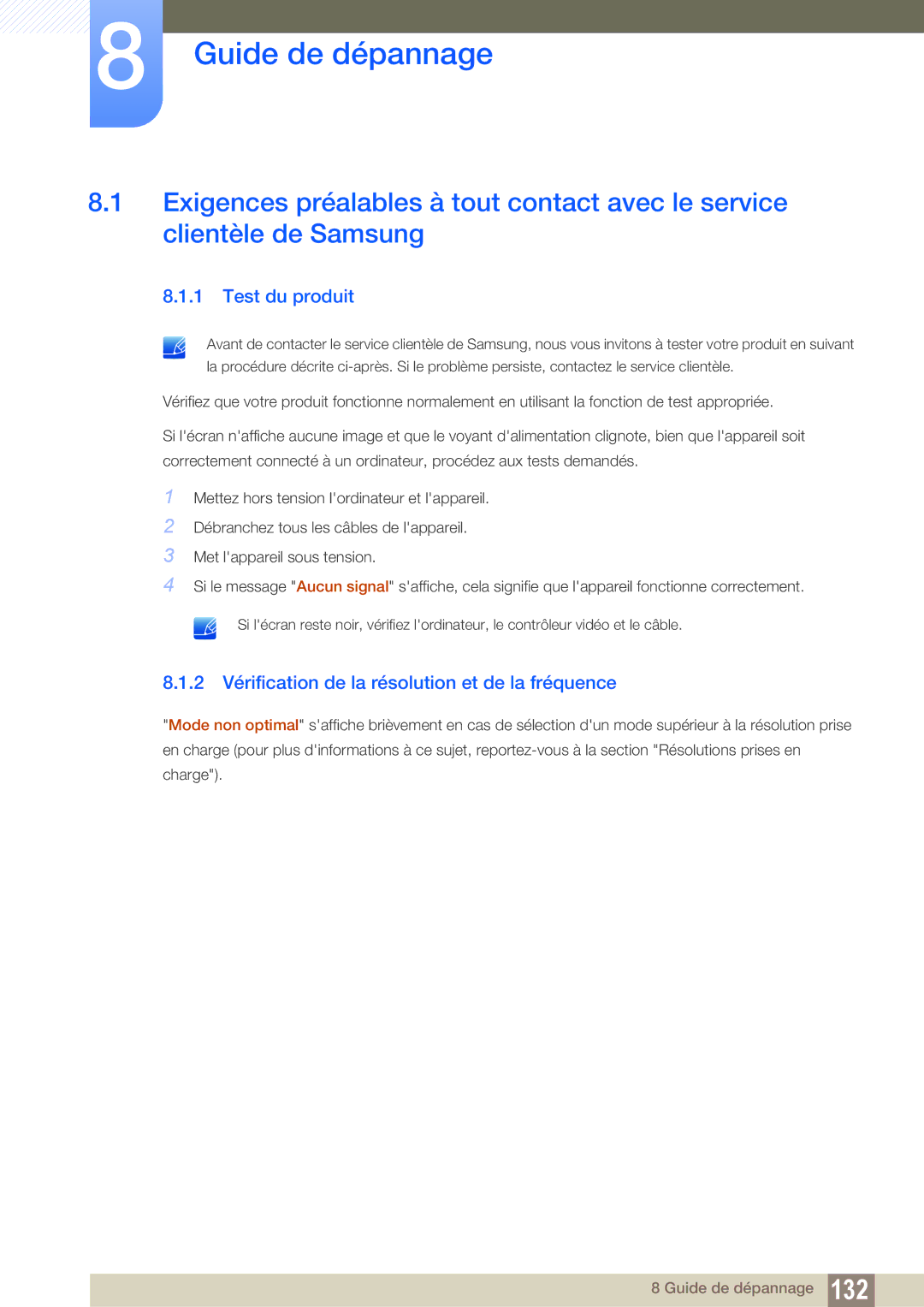 Samsung LH22UDBPLBB/EN manual Test du produit, 2 Vérification de la résolution et de la fréquence 