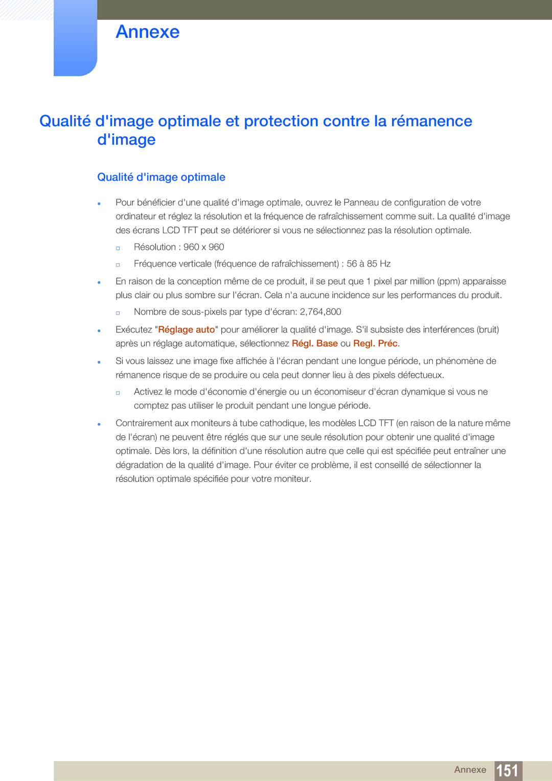 Samsung LH22UDBPLBB/EN manual Qualité dimage optimale 