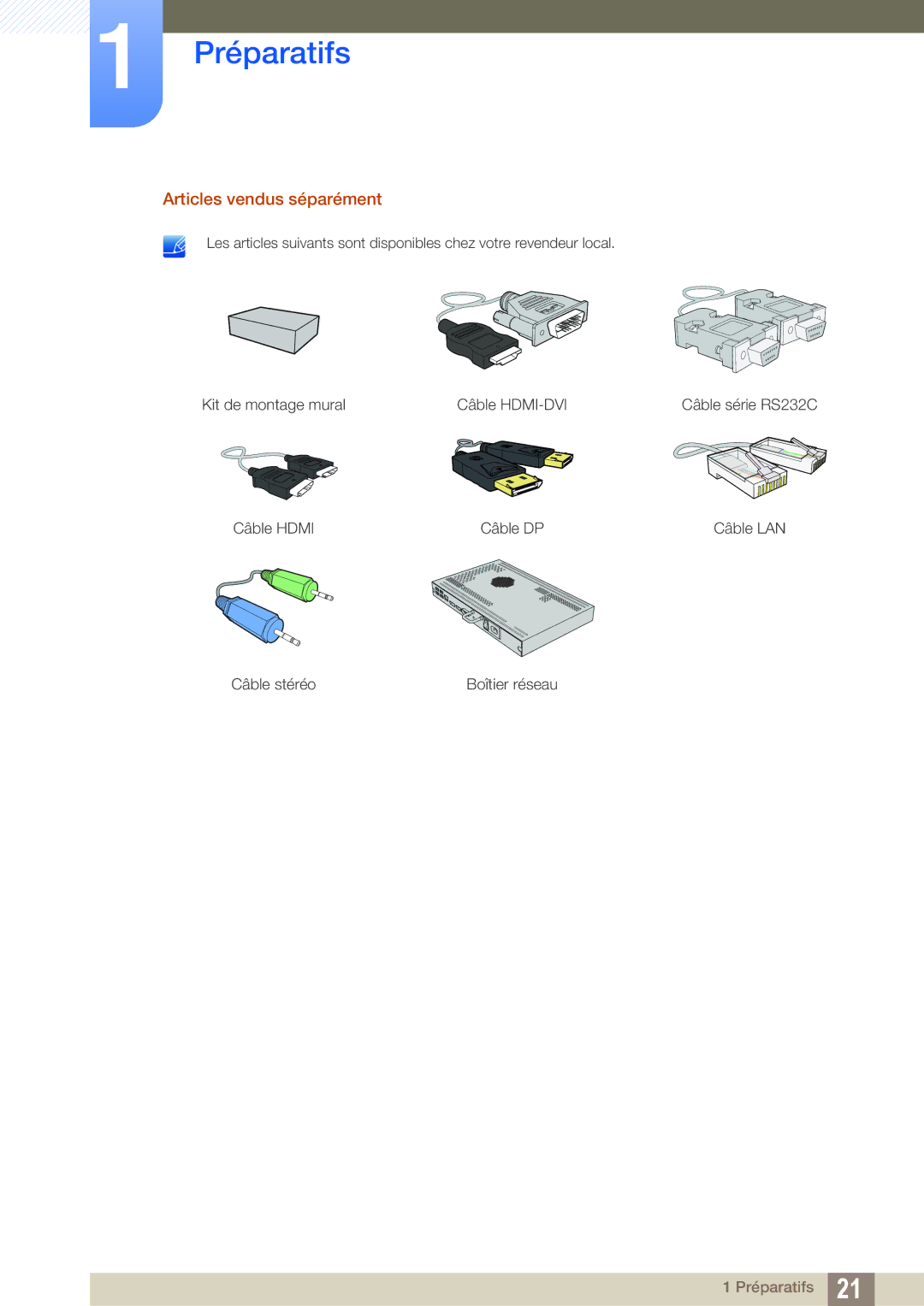 Samsung LH22UDBPLBB/EN manual Articles vendus séparément 